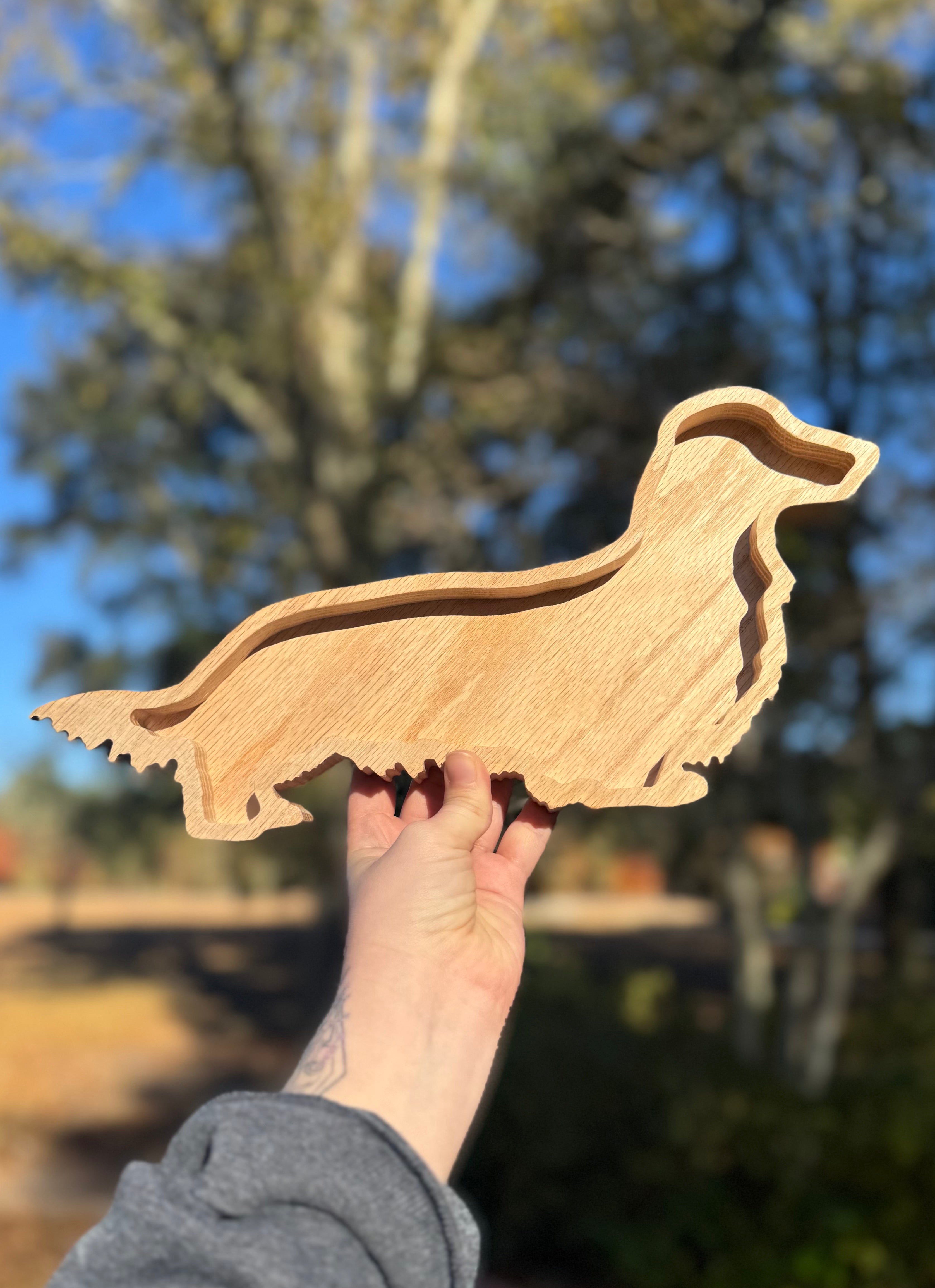 Long-Haired Dachshund Wooden Serving Tray – Workbench Memories